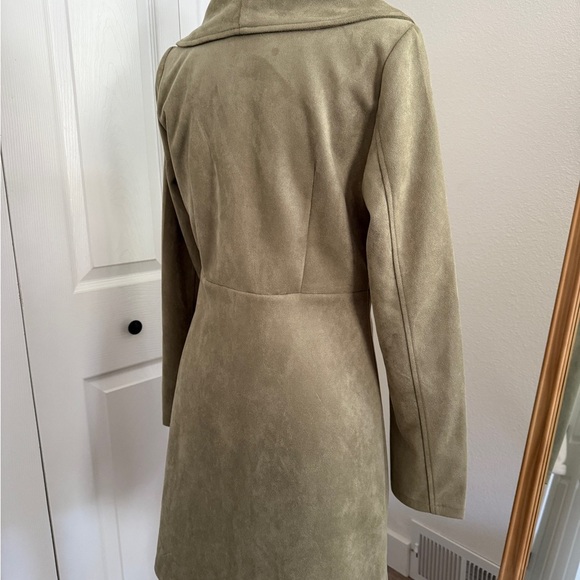 Anthropologie Solitaire Green Faux Suede Trench Coat Size Small - Picture 3 of 4